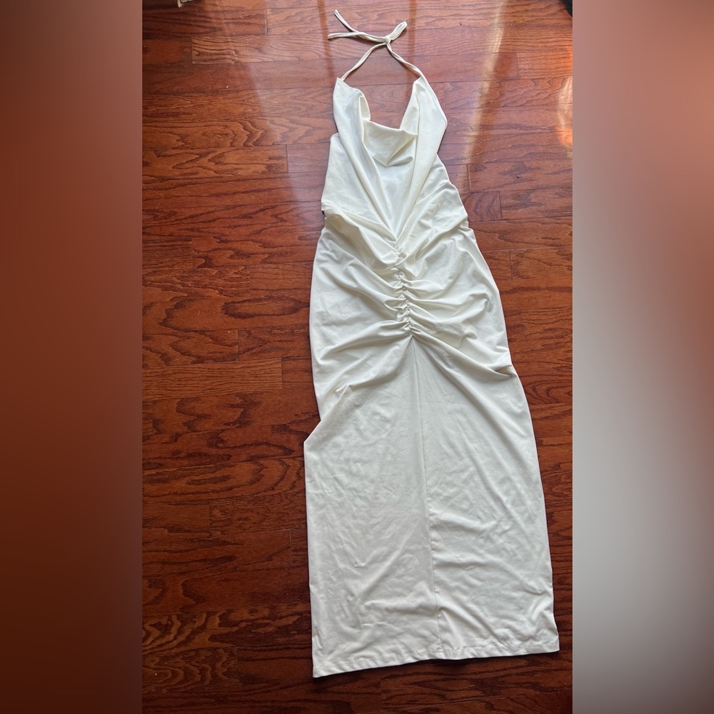 SHEIN Cream Backless Halter Dress